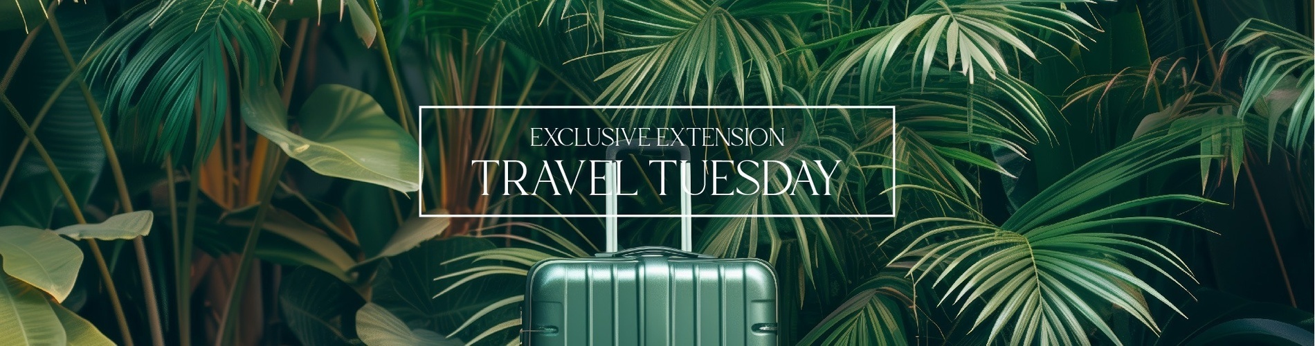 an advertisement for travel tuesday with a suitcase in the foreground
