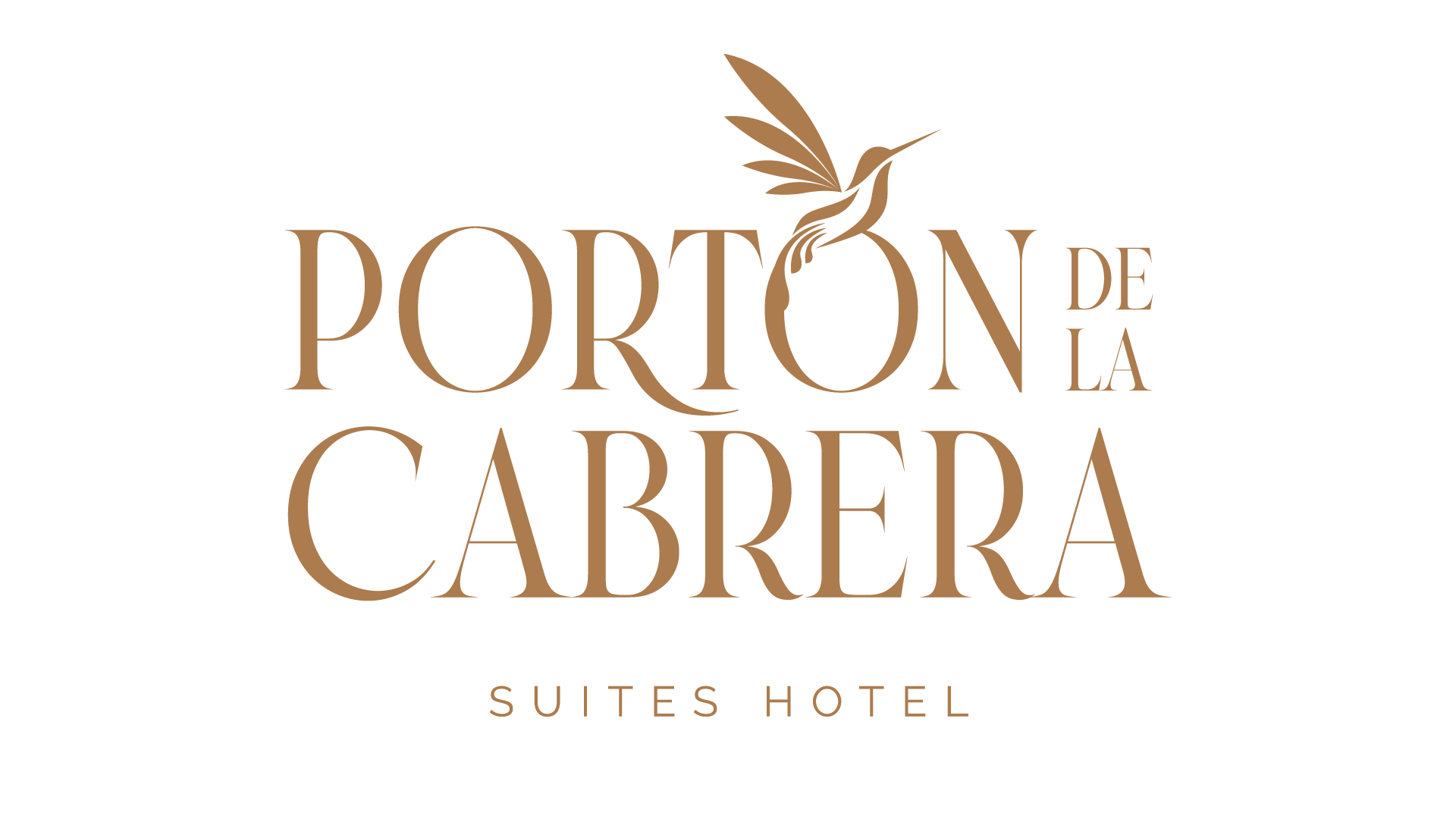 Portón de la Cabrera Suites Hotel Porton de la Cabrera. Logotipo con colibrí y tipografía elegante.