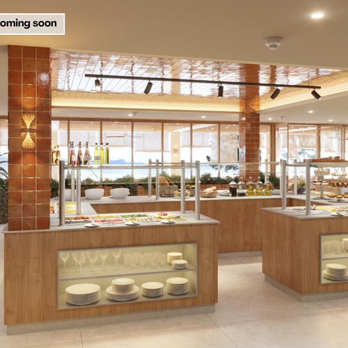 an artist 's impression of a buffet area that is coming soon