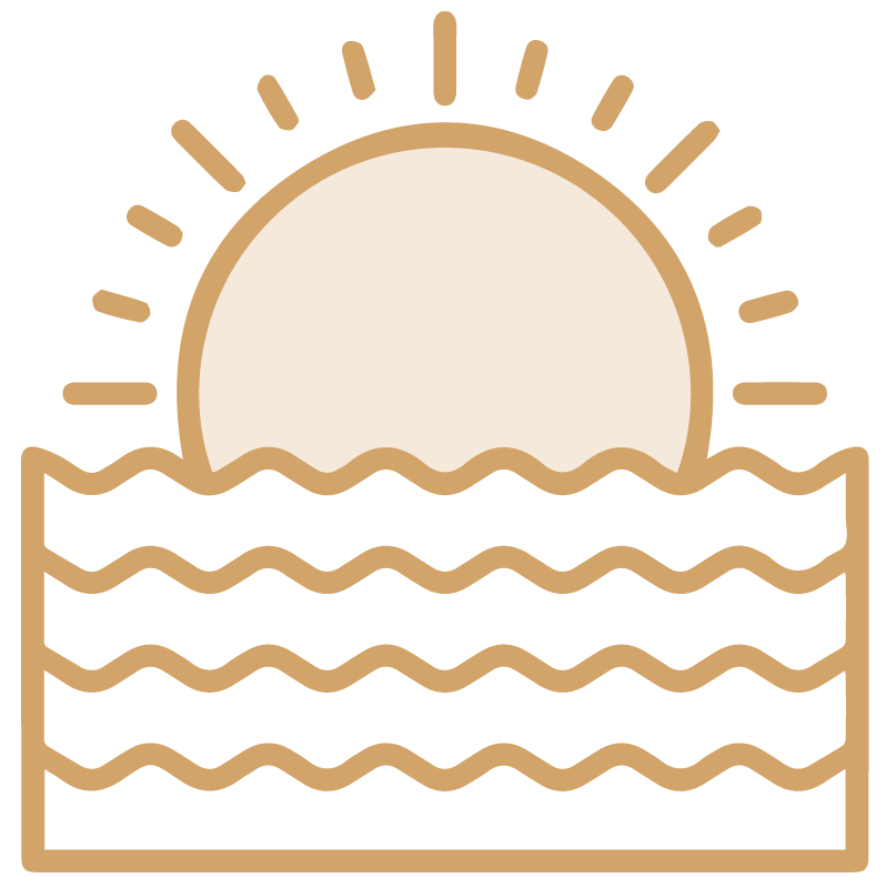 an icon of the sun rising over the ocean