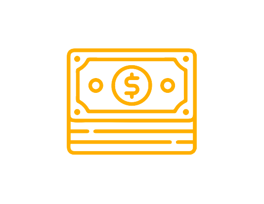 un icono de una hoja de dinero con un signo de dólar en el medio