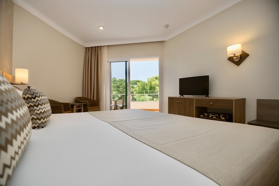 une chambre d' hôtel avec un lit et une télévision