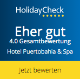 un cartel azul y amarillo que dice holiday check