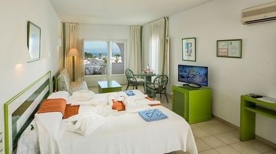 una habitación de hotel con una cama y una televisión