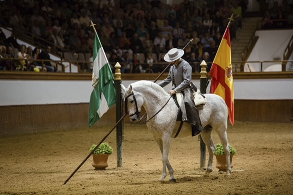 ein Mann reitet auf einem Pferd und hält eine Flagge