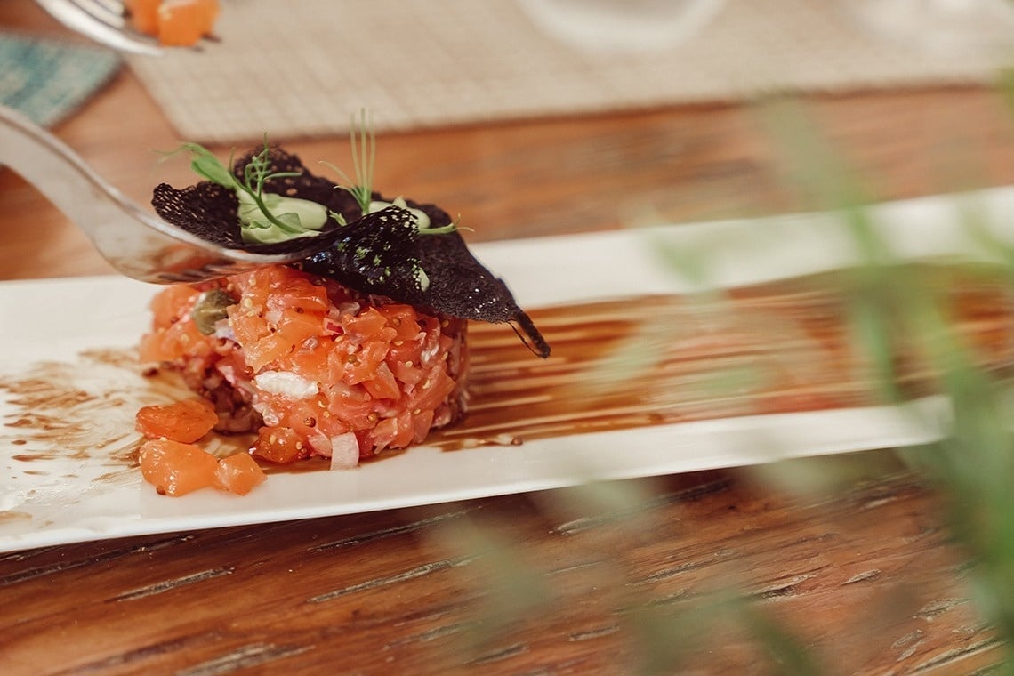 a plate of food with a fork on it