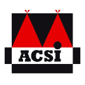 un logotipo de acsi con triángulos rojos y negros