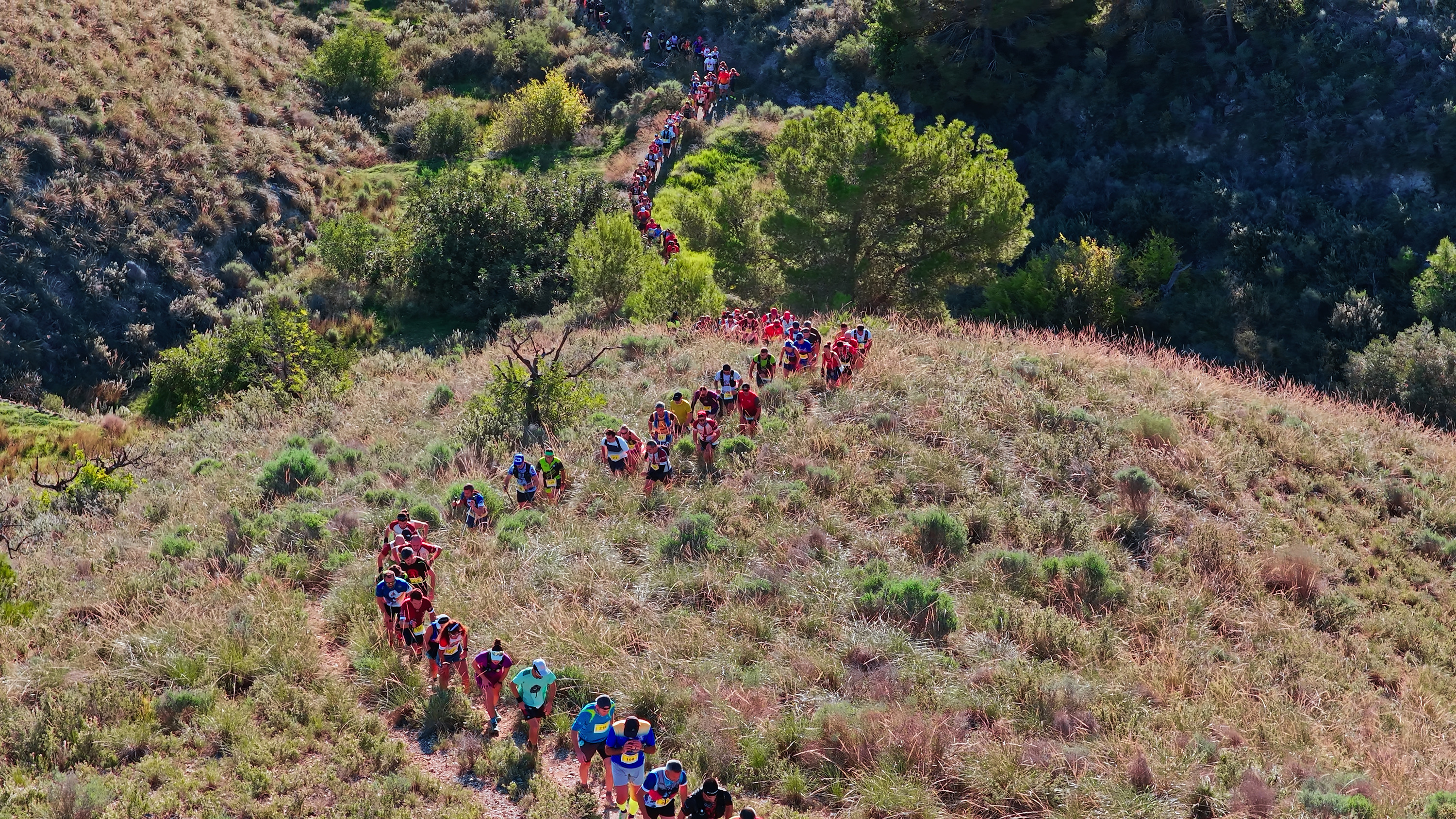 Hikers on a mountain trail, a Taiga: Corporativa adventure activity.