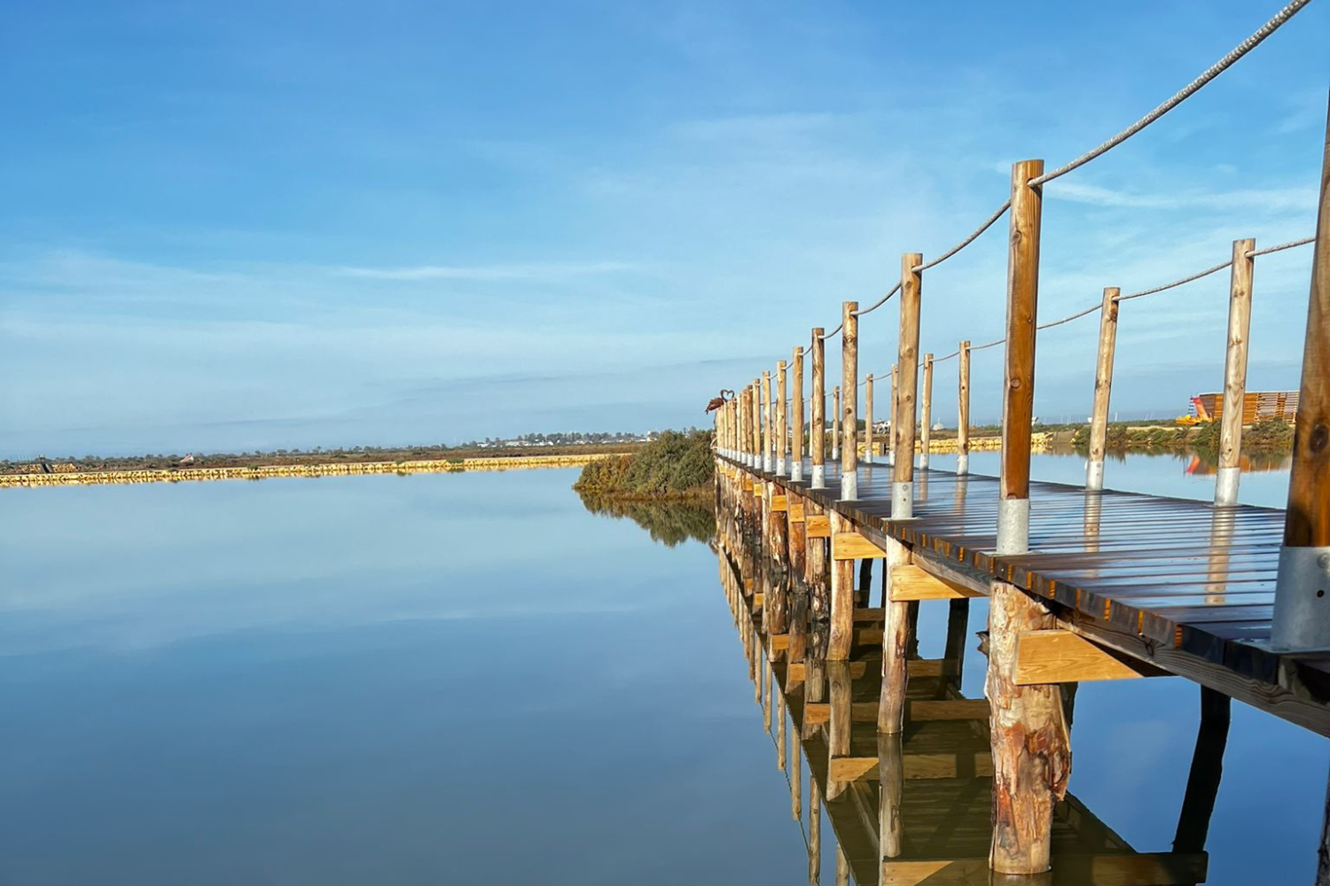 un pont de fusta a l' aigua amb escales
