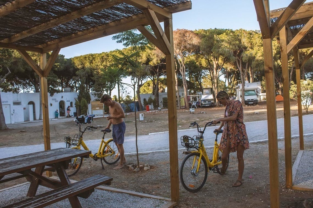 un jove i una anciana amb bicicletes a l' aire lliure