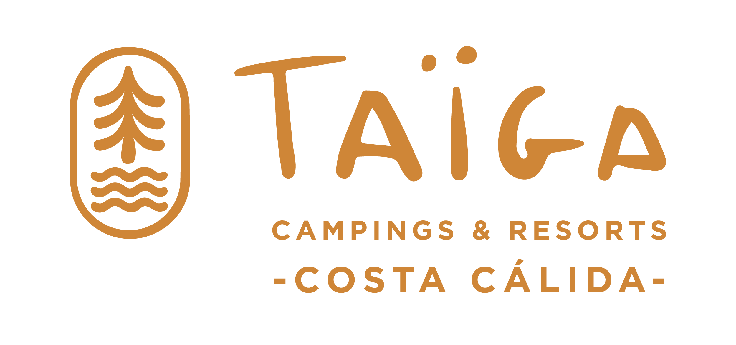 un logotipo para taiga camping y resorts con un árbol en un círculo