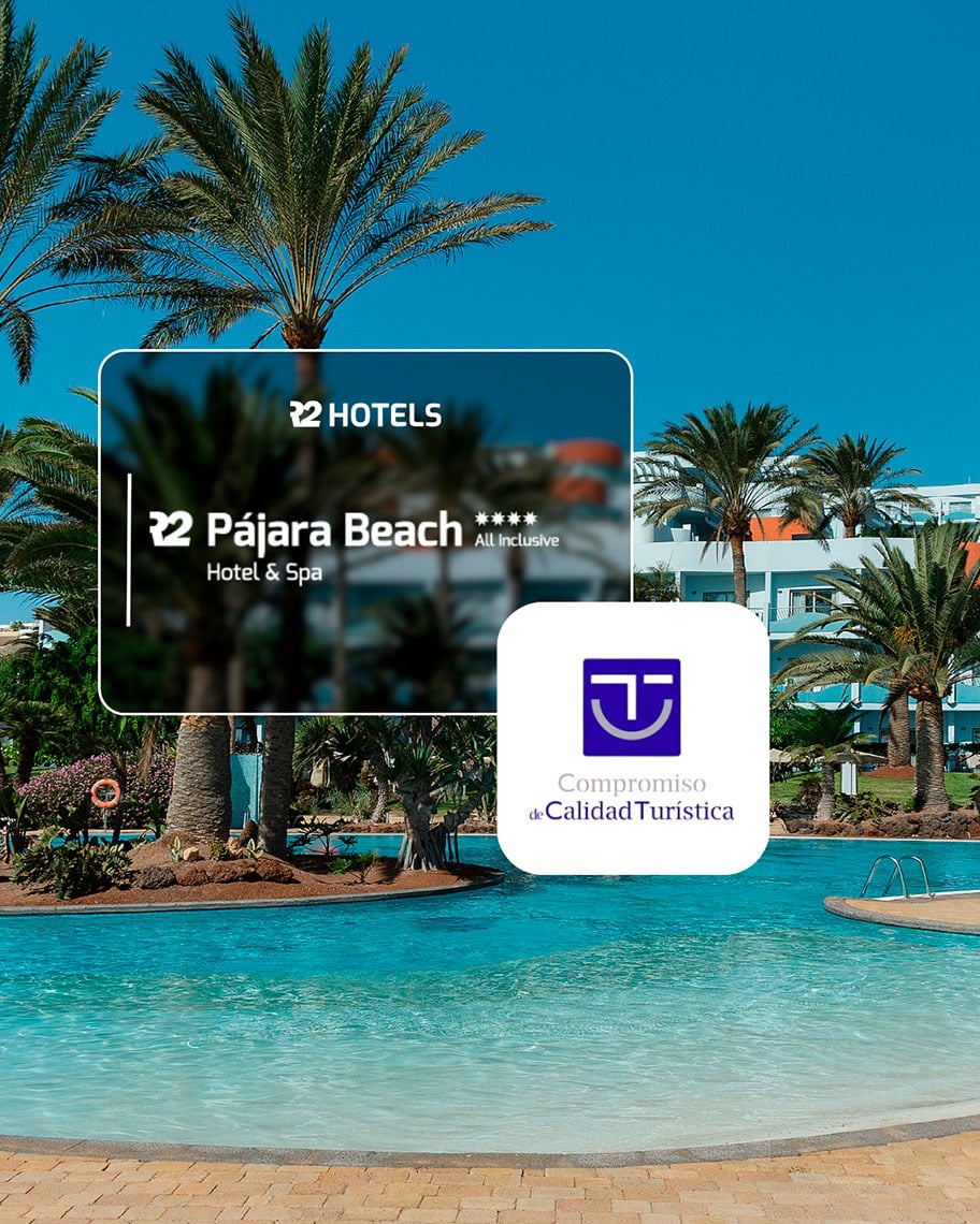 R2 Hoteles: Corporativa: Hôtel Pájara Beach, spa & piscine avec palmiers.