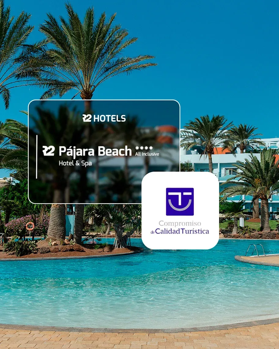 R2 Hoteles: Corporativa: Hôtel Pájara Beach, spa & piscine avec palmiers.