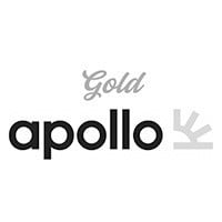 a silver apollo logo on a black background