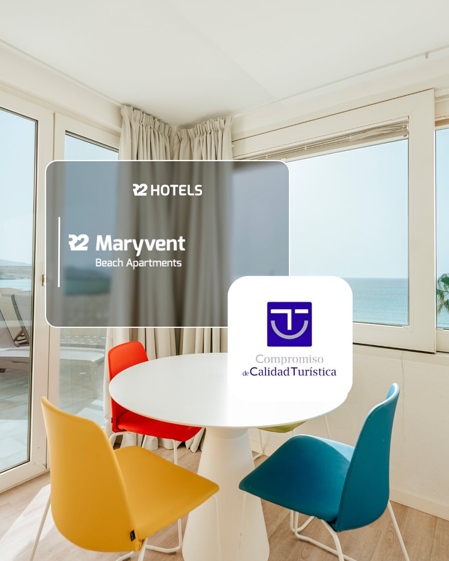 Maryvent Beach Apartments, label R2 Hoteles: Corporativa et logo de qualité touristique.
