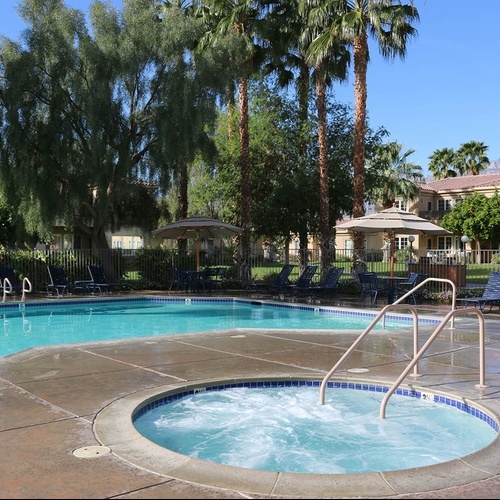 Travel Raintree: Outdoor pool and jacuzzi by palm trees.