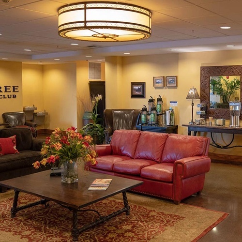 Cozy Raintree Vacation Club lobby lounge. Perfect for travel.