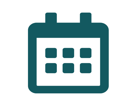Regency: Corpo: Ícone de calendário azul sobre fundo branco.