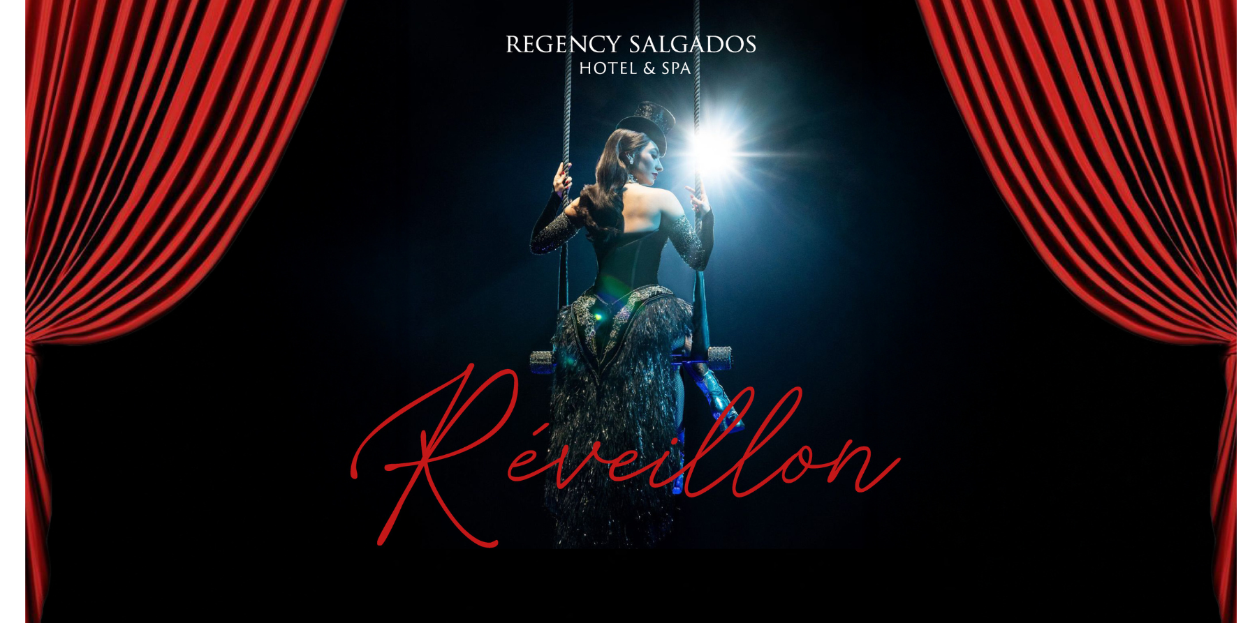 a poster for regency salgado hotel & spa shows a woman on a swing