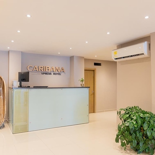 Recepción moderna del Hotel Ribai Corporativa, con recepción y decoración tropical.