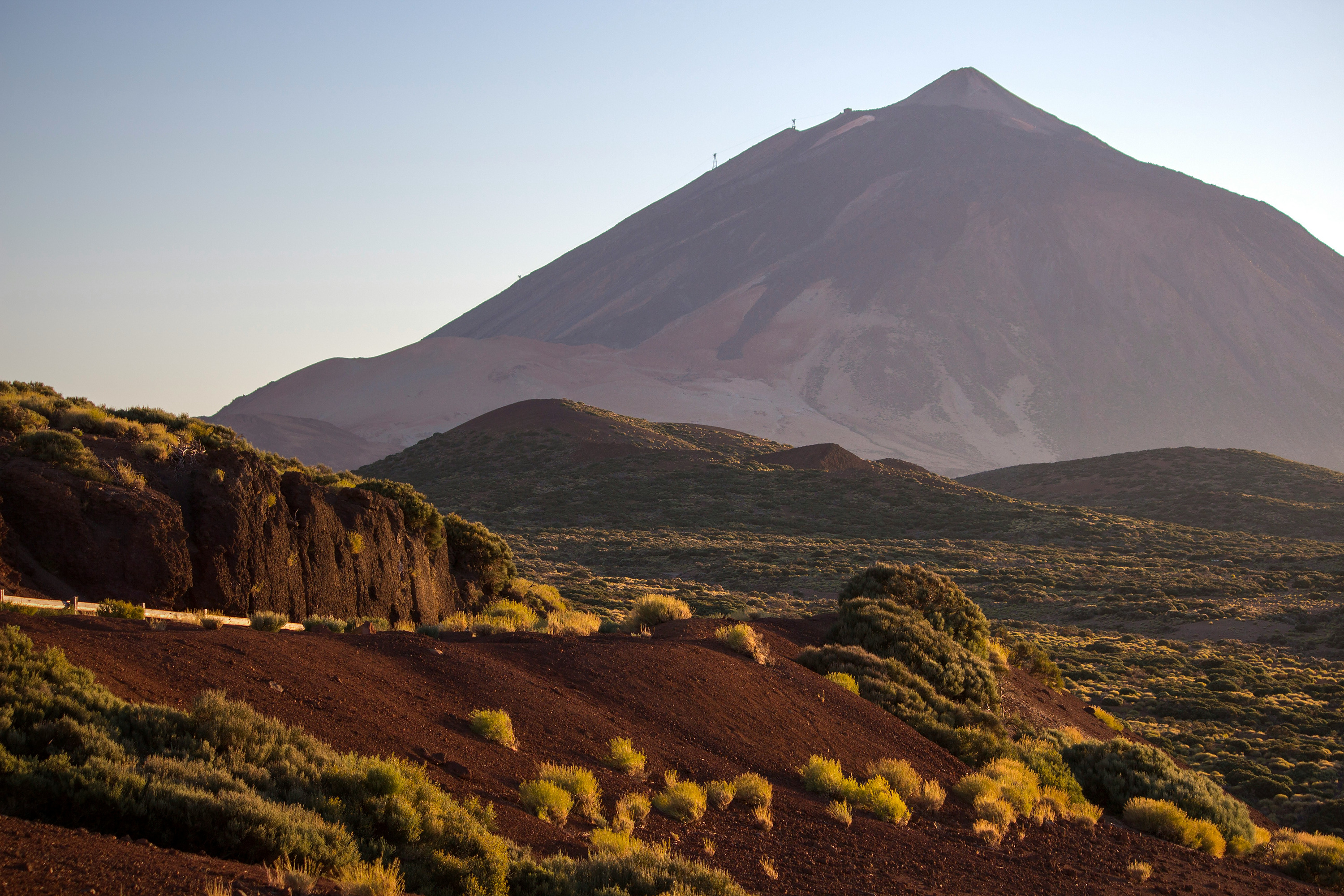 Mount Teide volcano from Satocan: The Salmar, showcasing volcanic landscape and blue sky.