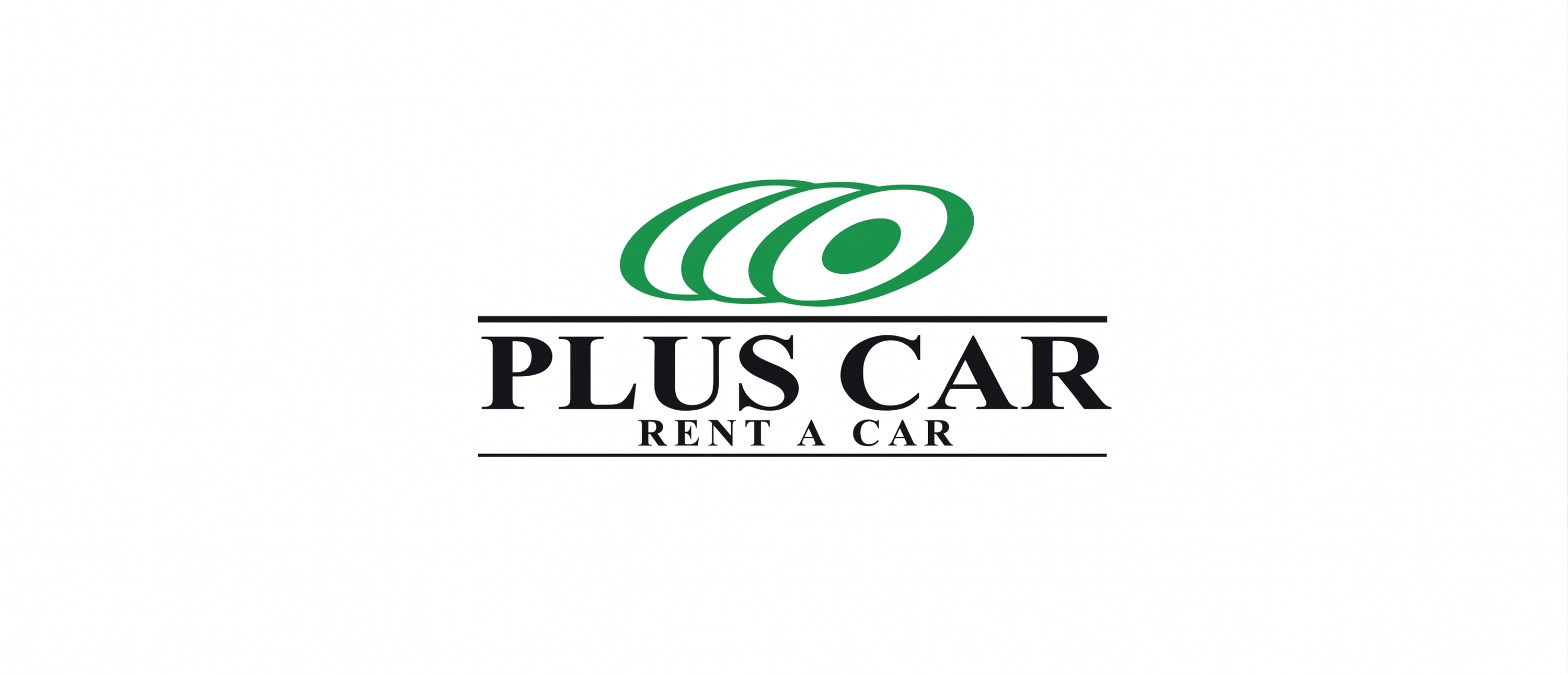 Logo de Plus Car Rent a Car con símbolo verde y texto negro.