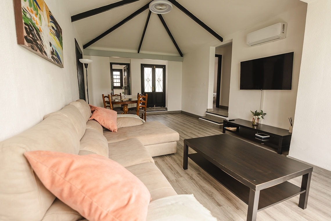a living room with a couch and a flat screen tv