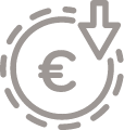 an icon of a euro sign with an arrow pointing down .