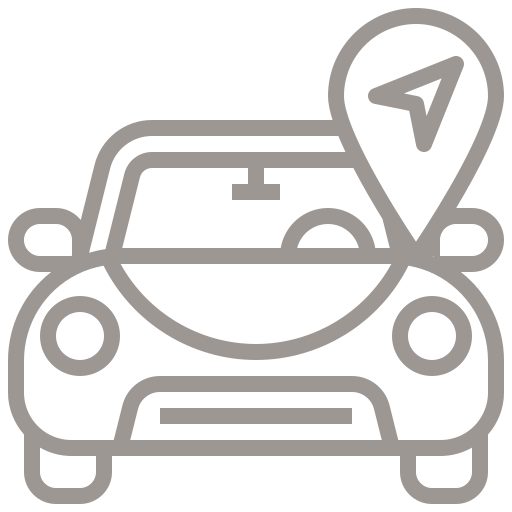 un icono de un coche con un marcador de ubicación .