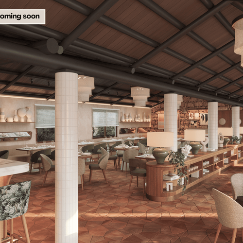 an artist 's impression of a restaurant that is coming soon