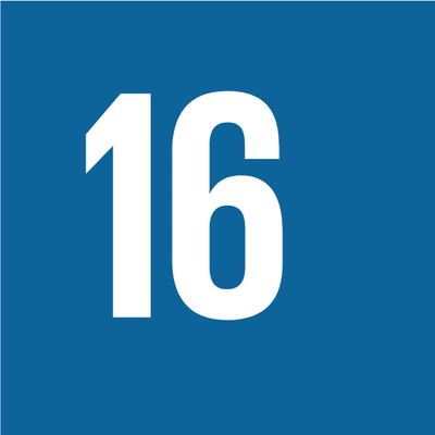 Offizielles Symbol des Ziels für nachhaltige Entwicklung 16 der Vereinten Nationen, Frieden, Gerechtigkeit und starke Institutionen