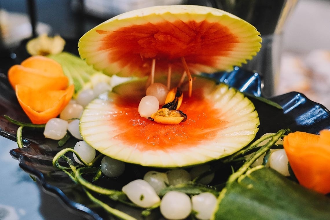 a watermelon is carved into the shape of a flower