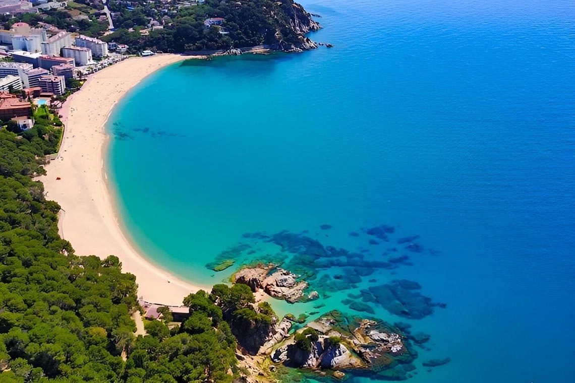 вид с воздуха на пляж и океан