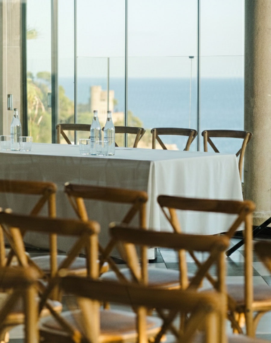 Roger De Flor By Seleqtta event room with sea view and conference seating.