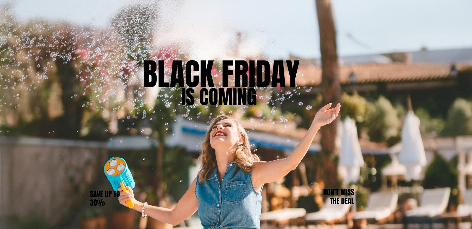 an aerial view of a large swimming pool surrounded by chairs and tables