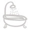 um ícone de pixel art de uma banheira com água saindo dela .