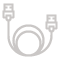 a white icon of a usb cable with two connectors on a black background .