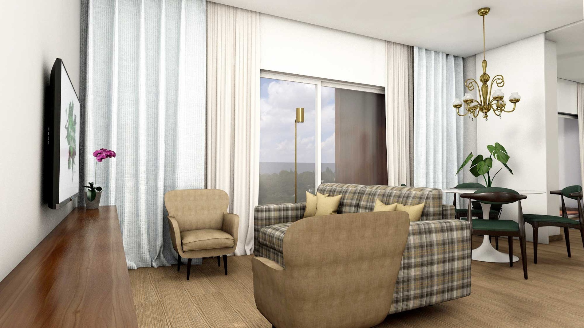 una sala de estar con un sofá y una silla