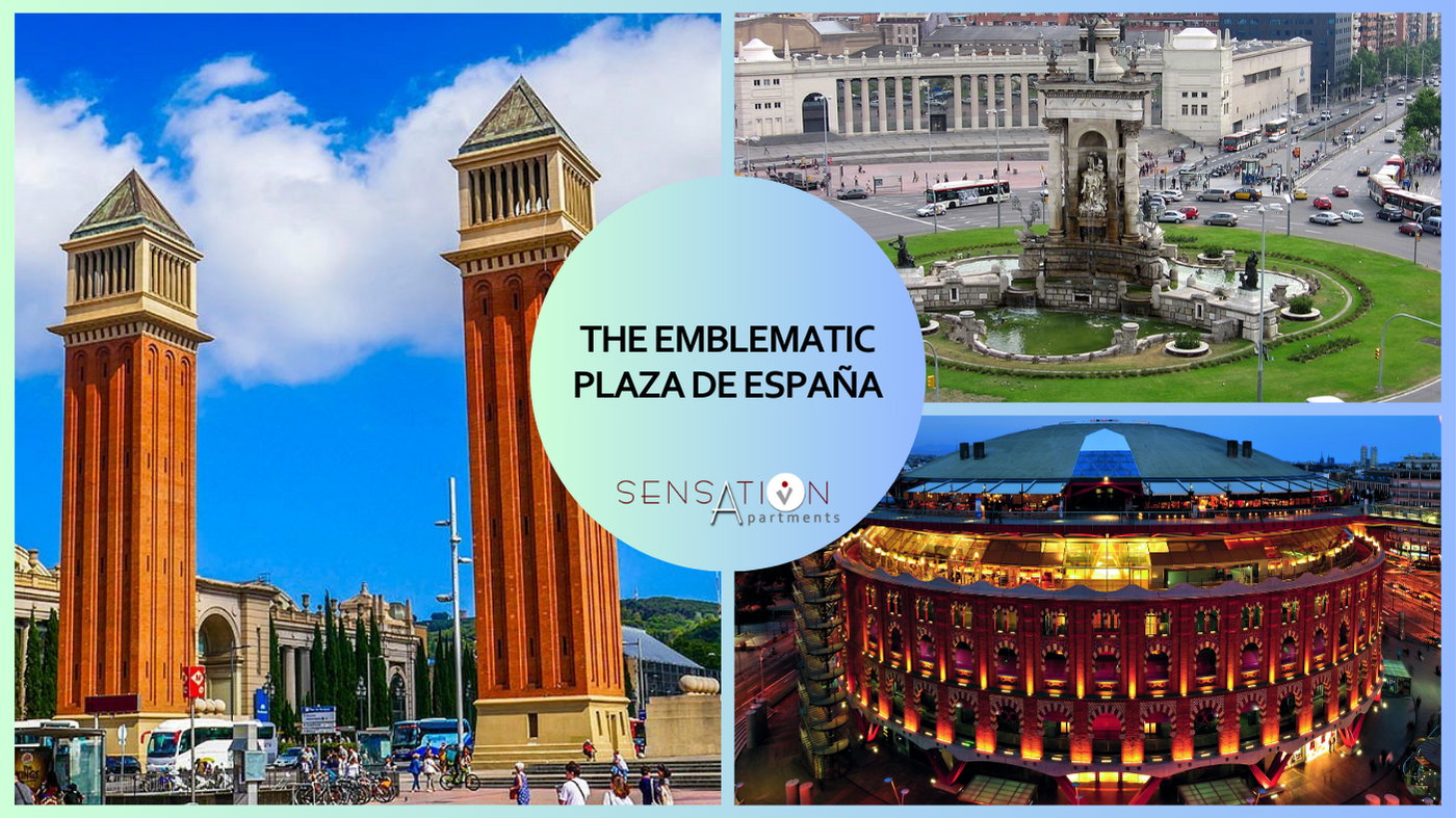 un collage de fotos de la plaza emblemática de españa