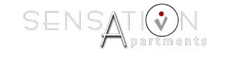 un logotipo blanco y rojo para apartamentos de sensación