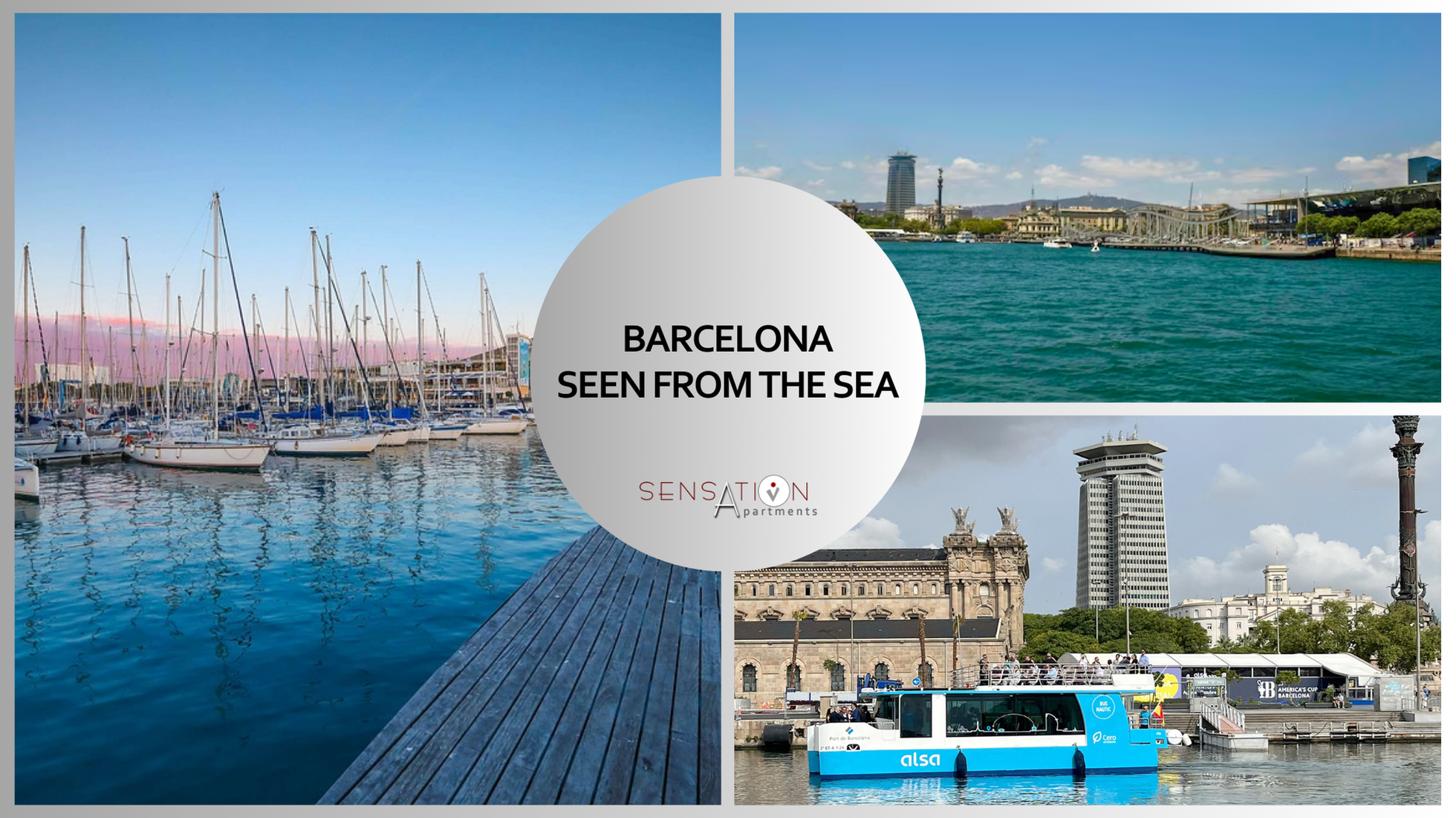 un collage di tre immagini di barcellona vista dal mare