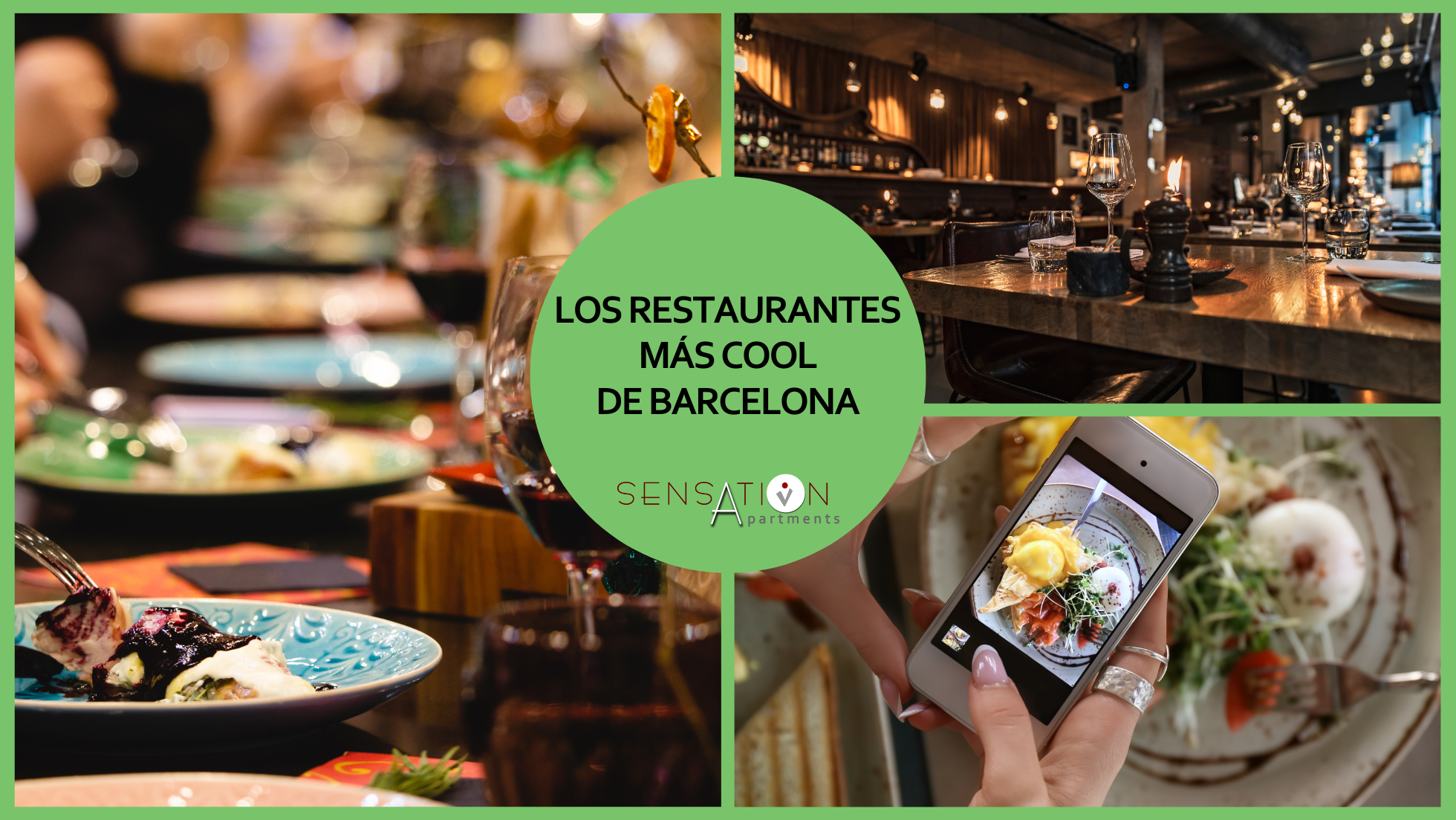 un collage di immagini di cibo e ristoranti con l' iscrizione " los restaurantes mas cool de barcelona "