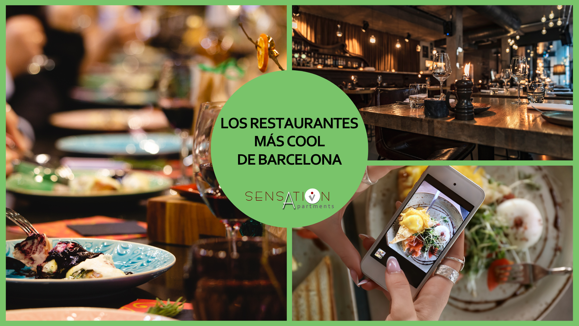 ein Collage aus Bildern von Restaurants mit dem Text los restaurantes mas cool de barcelona