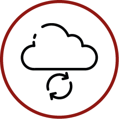 a cloud with two arrows pointing in opposite directions in a red circle .