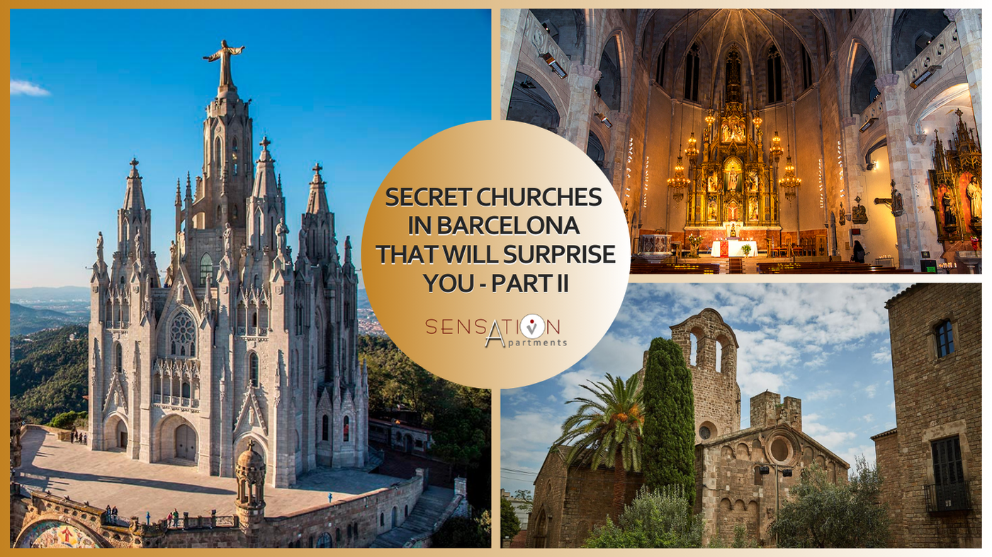 un collage de trois photos d' églises avec le texte secret churches in barcelona that will surprise you part ii