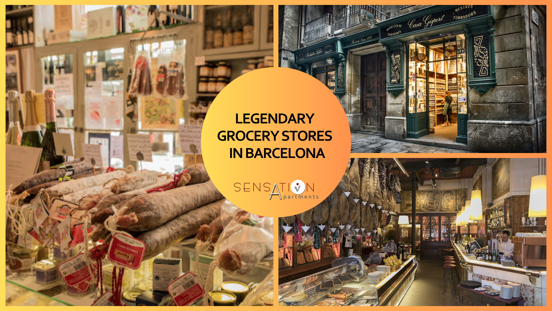 ein Collage aus Bildern von legendären Lebensmittelgeschäften in barcelona