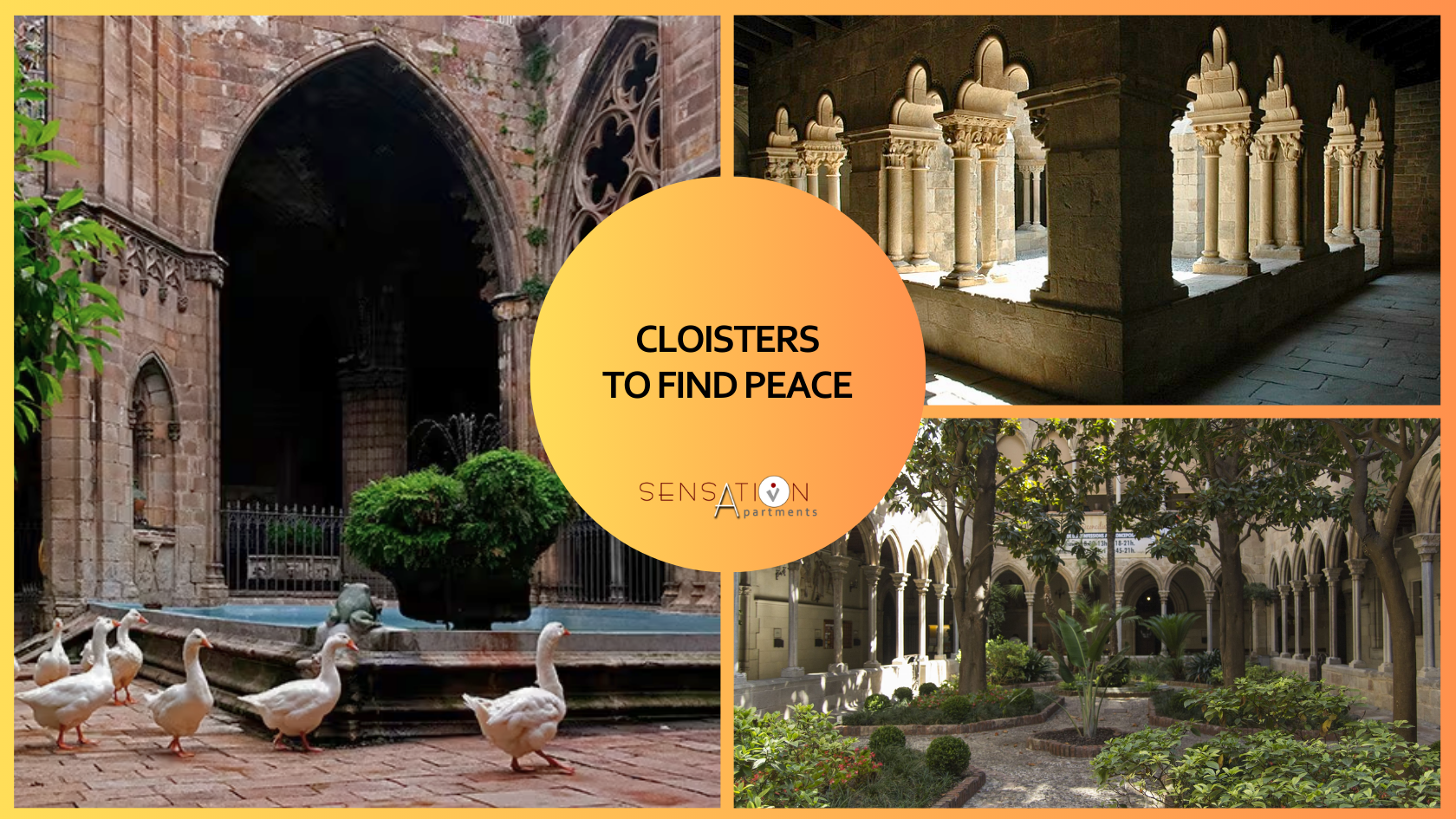 ein Collage aus Bildern mit dem Text Cloisters to find peace