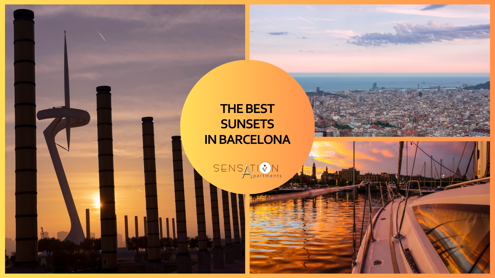 un collage di tre immagini con la scritta " i migliori tramonti a barcellona "