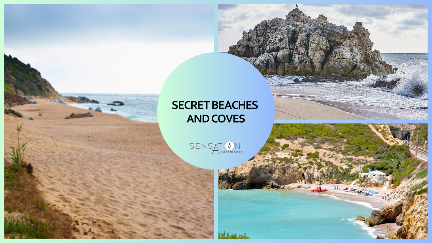 un collage de trois photos de plage avec l' inscription secret beaches and coves