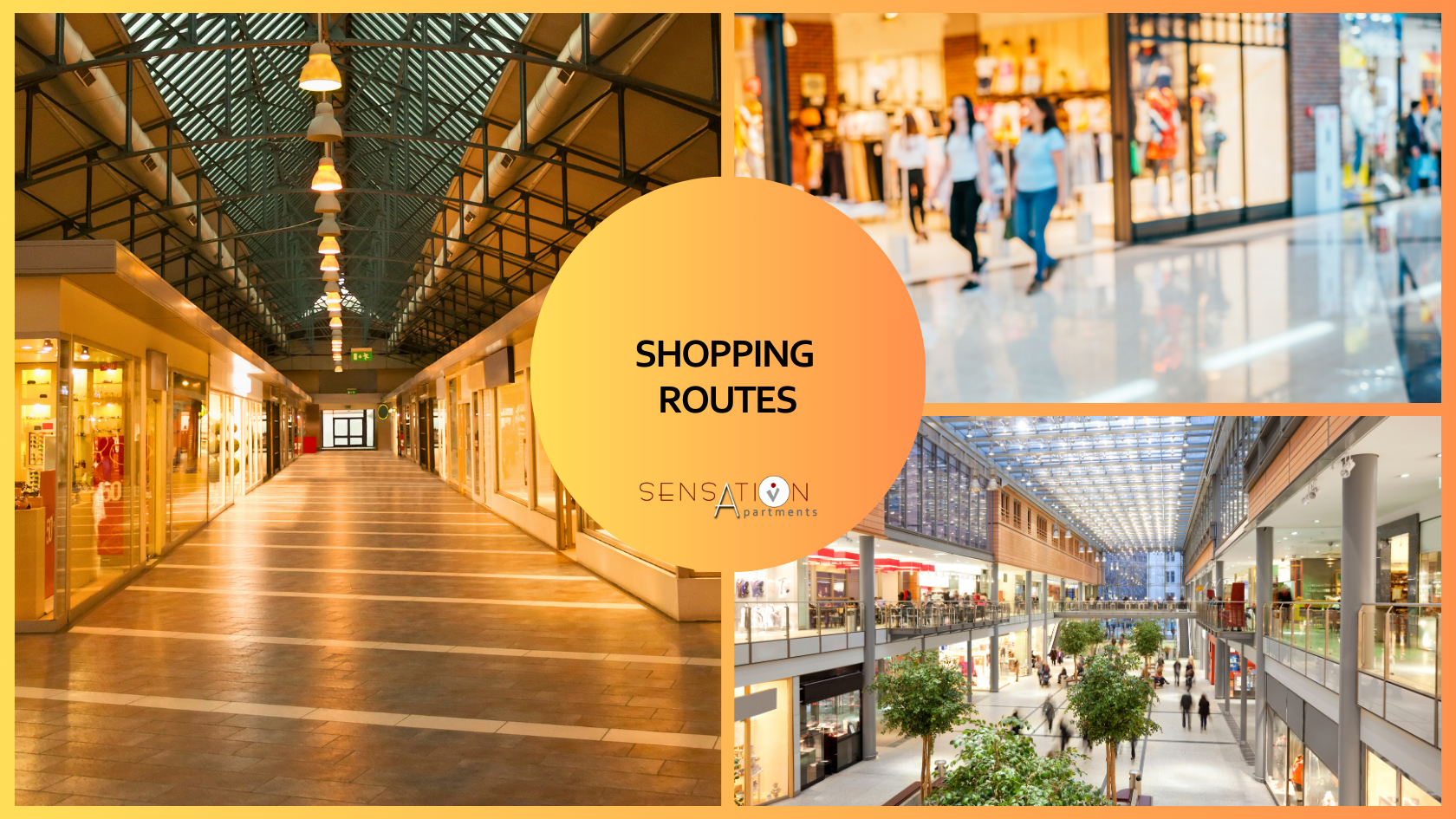 a collage of shopping malls with the words shopping routes at the top